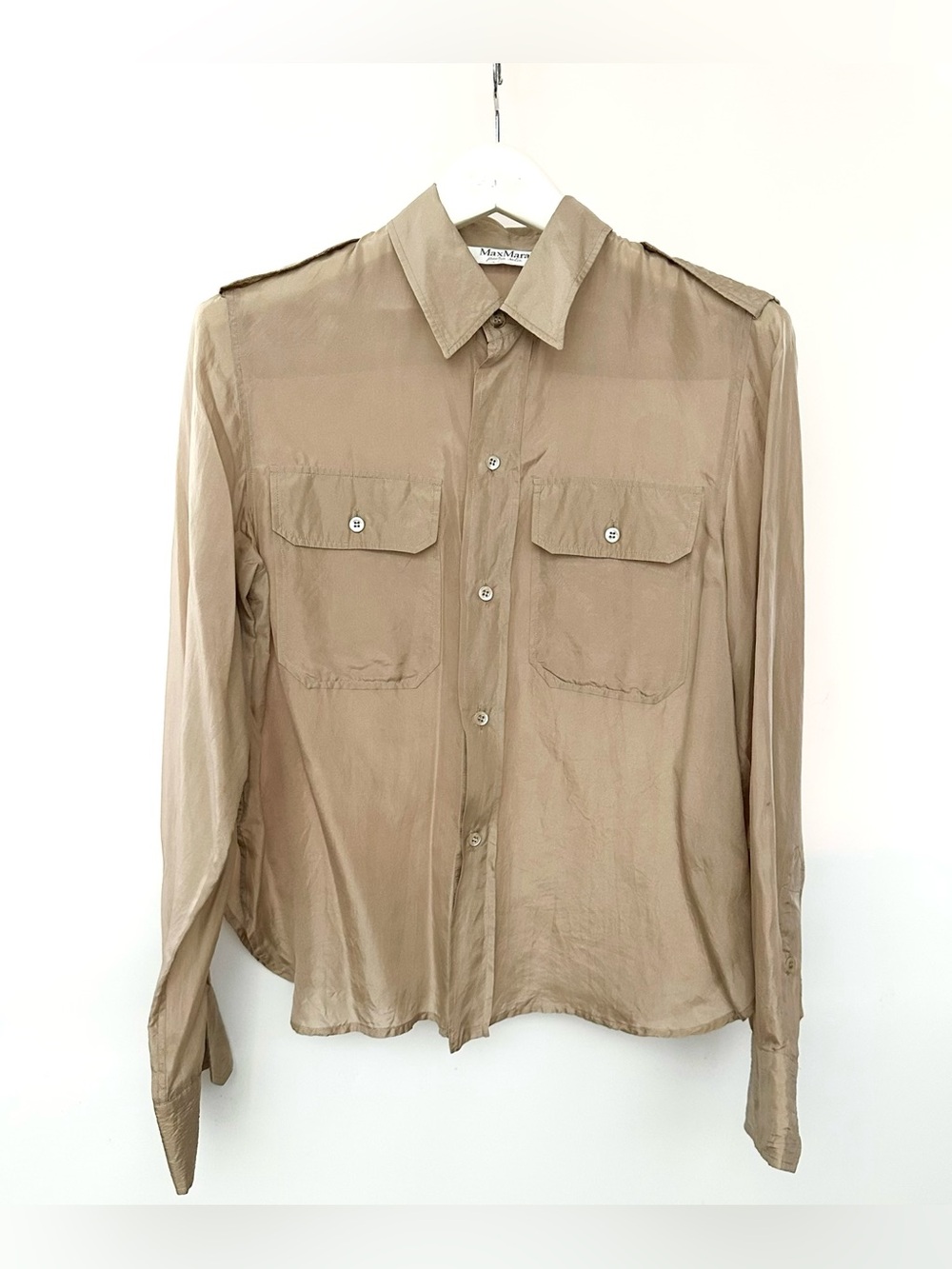 ⭐️FIRM$DROP⏰  SILK✨ MaxMara Blouse Taupe with flaws REPOSH